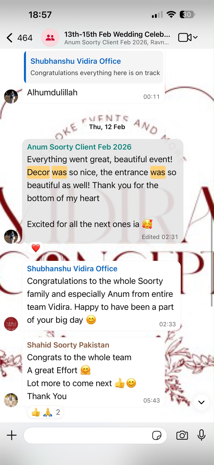 Client testimonial message from Anum Soorty