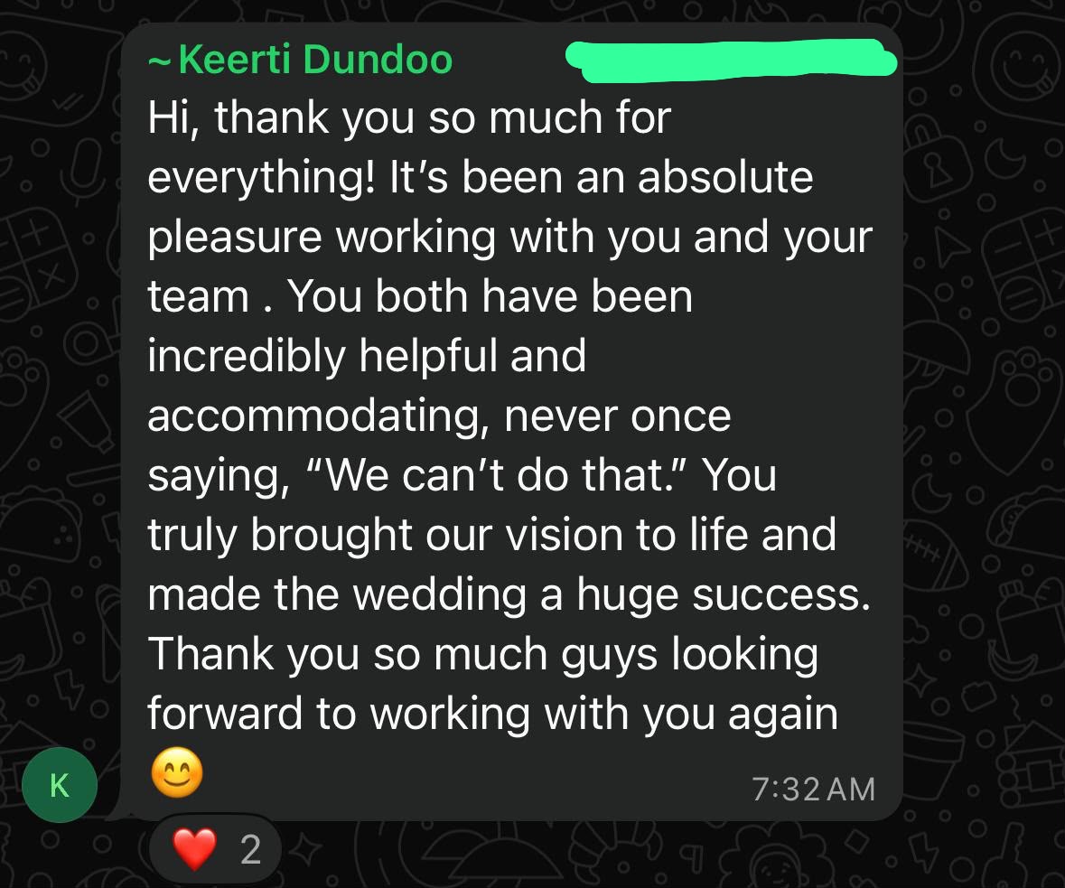Client testimonial message from Keerti Dundoo
