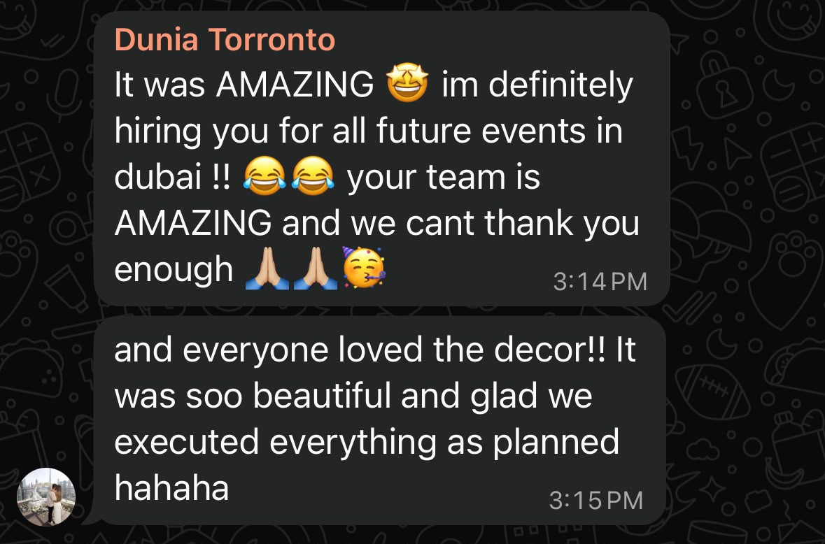 Client testimonial message from Dunia